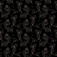 Seamless Pattern Flowers & Leafs Black/Gold © Jan Engel