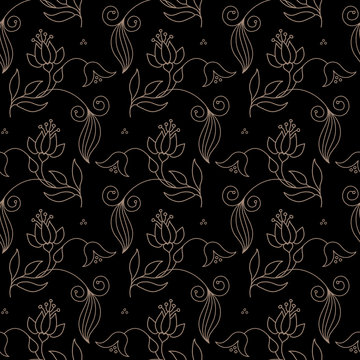 Seamless Pattern Flowers & Leafs Black/Gold