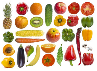 Set of fruits and vegetables on white