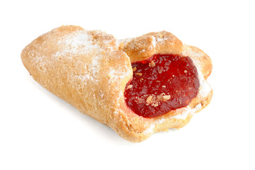 Homemade cookie with strawberry jam isolated on white background