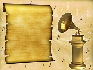 Gold antique gramophone on a pedestal