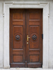 Old large wooden door - door portal - obrazy, fototapety, plakaty