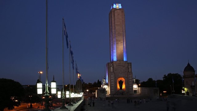 Time lapse at sunset of the flag monument, Rosario, Argentina