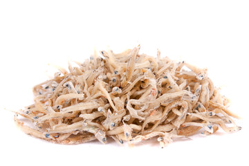 Dry anchovy isolated on white