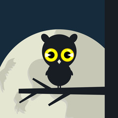 The owl sits on a tree branch. A vector illustration