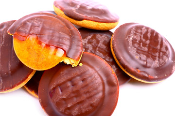 Delicious jelly cookies with chocolate glaze