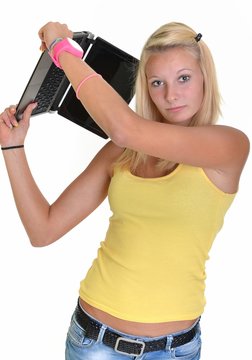 woman crashing laptop