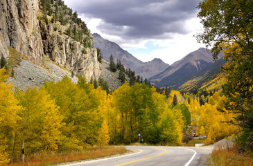Scenic drive in Rocky mountains in Colorado