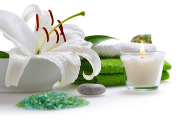 spa with white lily