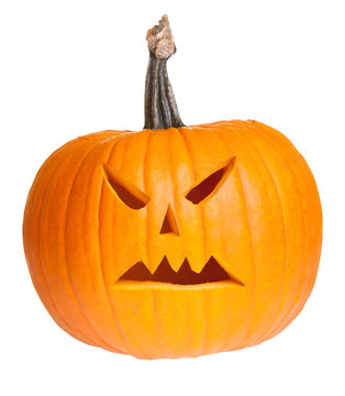 Halloween scary jack'o'lantern pumpkin face isolated on white
