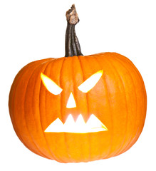 Halloween scary jack'o'lantern pumpkin face isolated on white