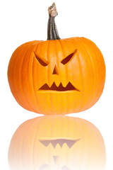 Halloween scary jack'o'lantern pumpkin face isolated on white
