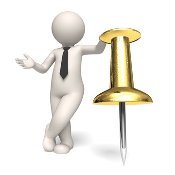 Shedule Icon - Gold Push Pin - 3d Business Man