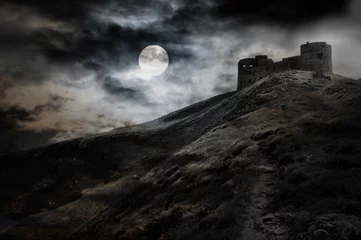 Foto op Canvas Nacht, maan en donker fort © 1