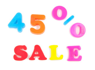 45% written in fridge magnets on white background