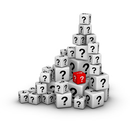 pile of dices with question marks