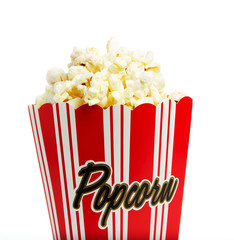 Close up of a popcorn box isolated on white