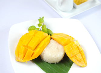 Thai's dessert Mango sticky rice with coconut milk.