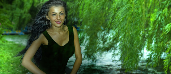 beautiful girl in green environment