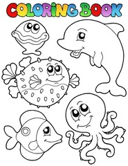 Fototapeta premium Coloring book with sea animals 1