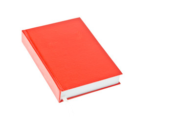 One red book with bookmark isolated on white background