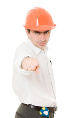 Angry businessman in his helmet.