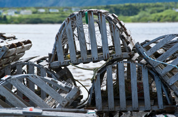 Closeup of some lobster pots in Newfoundland, Canada