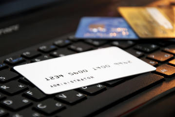 Plastic card on the computer keyboard