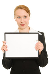 Fototapeta premium Businesswoman with a white board in his hands.