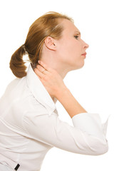 Diseased woman on a white background.