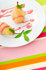 Pear dessert in the plate