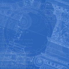 Architecture Blueprint - Hand draw sketch ionic order