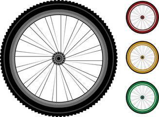 Bicycle wheels. set of the detailed wheels - obrazy, fototapety, plakaty
