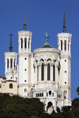 Lyon basilica in the big blue sky