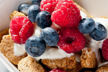 Breakfast Cereal with Blueberries and Raspberries