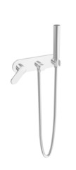 Modern hand-held water spray chrome shower fixtures 3D illustrat © Morphart