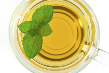 mint leaf in mint tea, top view