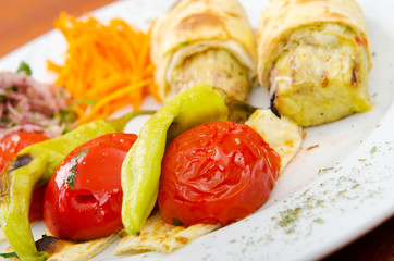 Grilled vegetables served in the plate