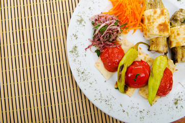 Grilled vegetables served in the plate