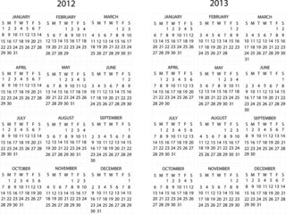 Full editable vector calendar for 2012 and 2013
