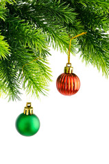 Christmas concept with baubles on white
