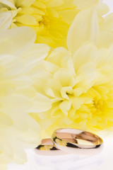 Yellow  flowers and  wedding rings