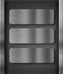 three metal plates over grid background