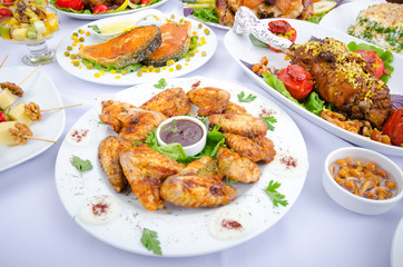 Table served with tasty meals