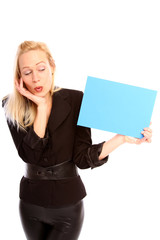 Blondine mit Werbetafel