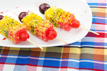 Fruit dessert in the plate