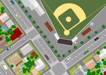 Wall murals On the street baseball field on the outskirts of