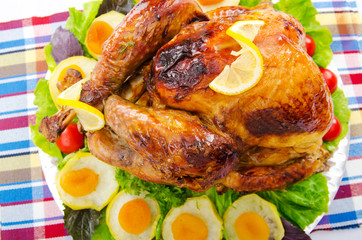 Roasted turkey on the festive table