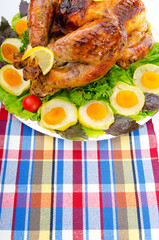Roasted turkey on the festive table