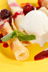 Pancakes with Ice Cream and Sauce